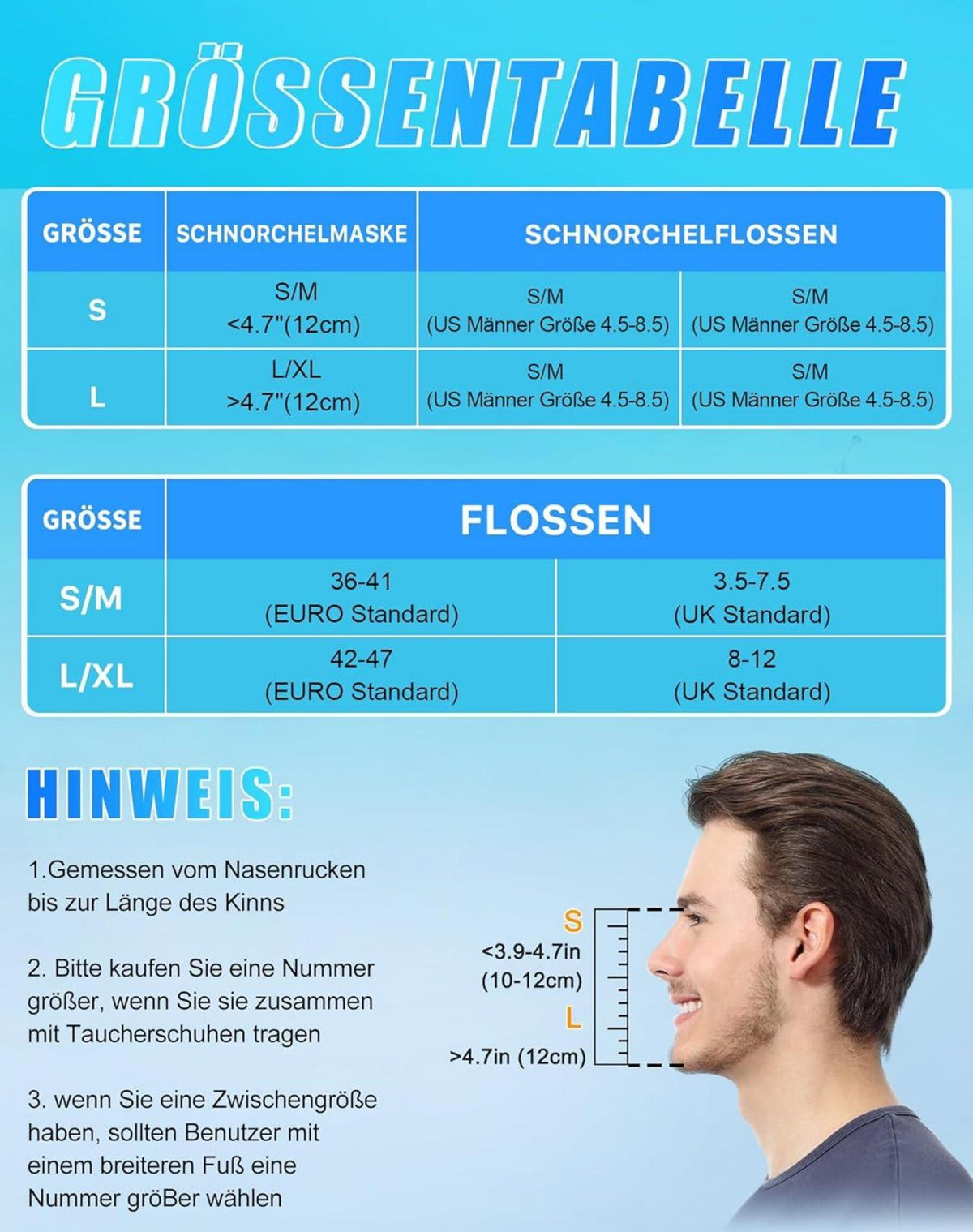 Tauchmaske Vollgesichtsmaske mit Flossen Schnorchelmaske Erwachsene