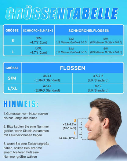 Tauchmaske Vollgesichtsmaske mit Flossen Schnorchelmaske Erwachsene