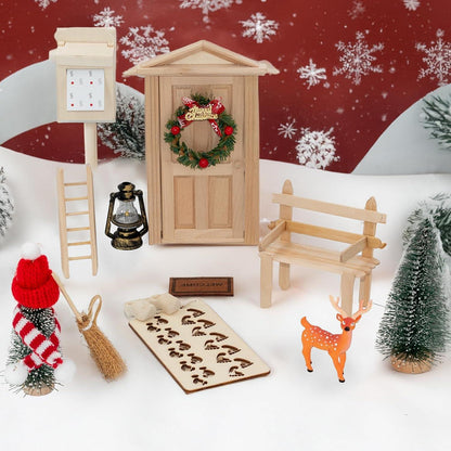 Miniatur Wichteltür Set Weihnachten Deko Holz Zubehör 16 Stück