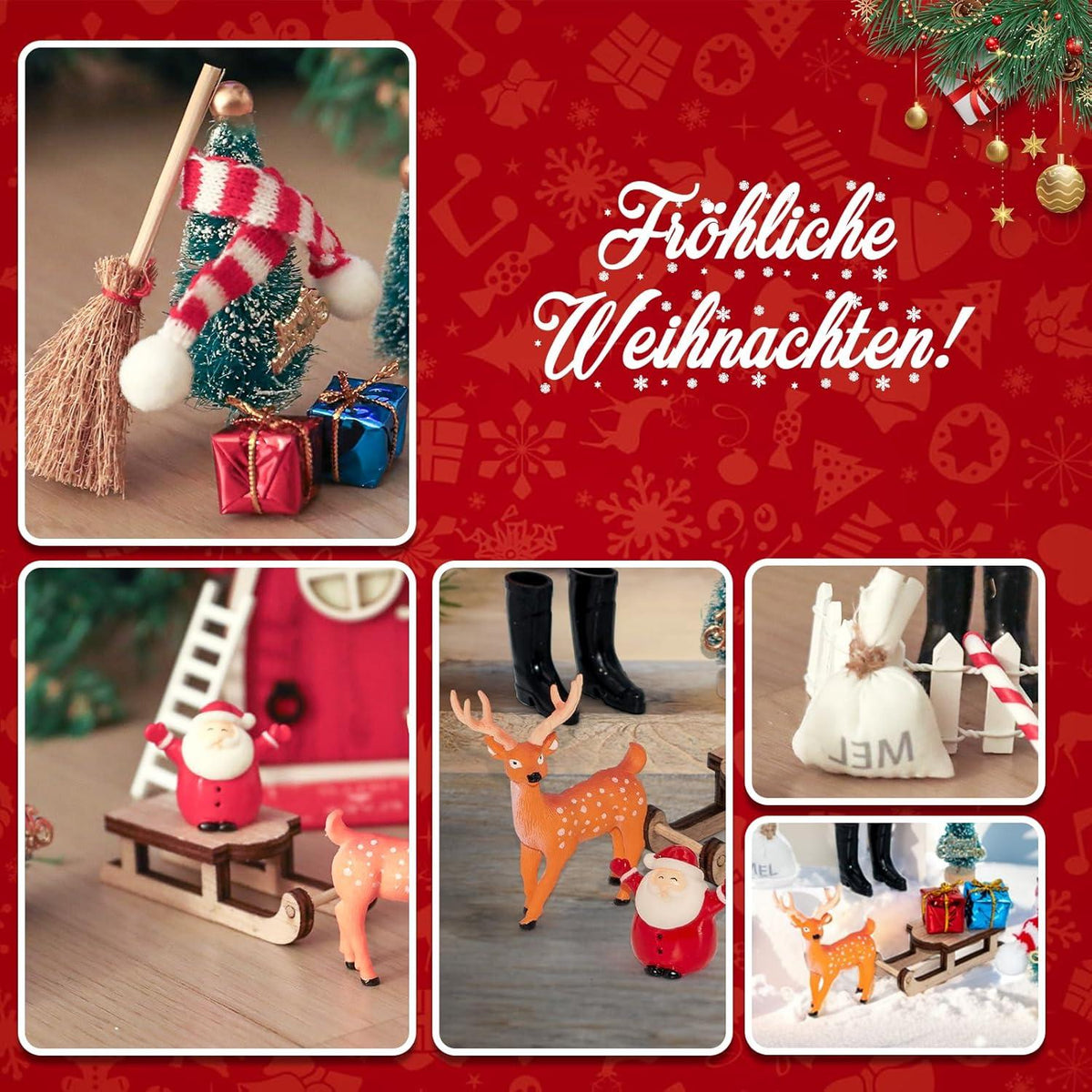 Miniatur Wichteltür Set Weihnachten Holz Deko (18-teilig) - Kinder