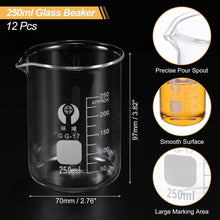 12x 250ml Borosilikat Glasbecher mit Ausgießer & Skala