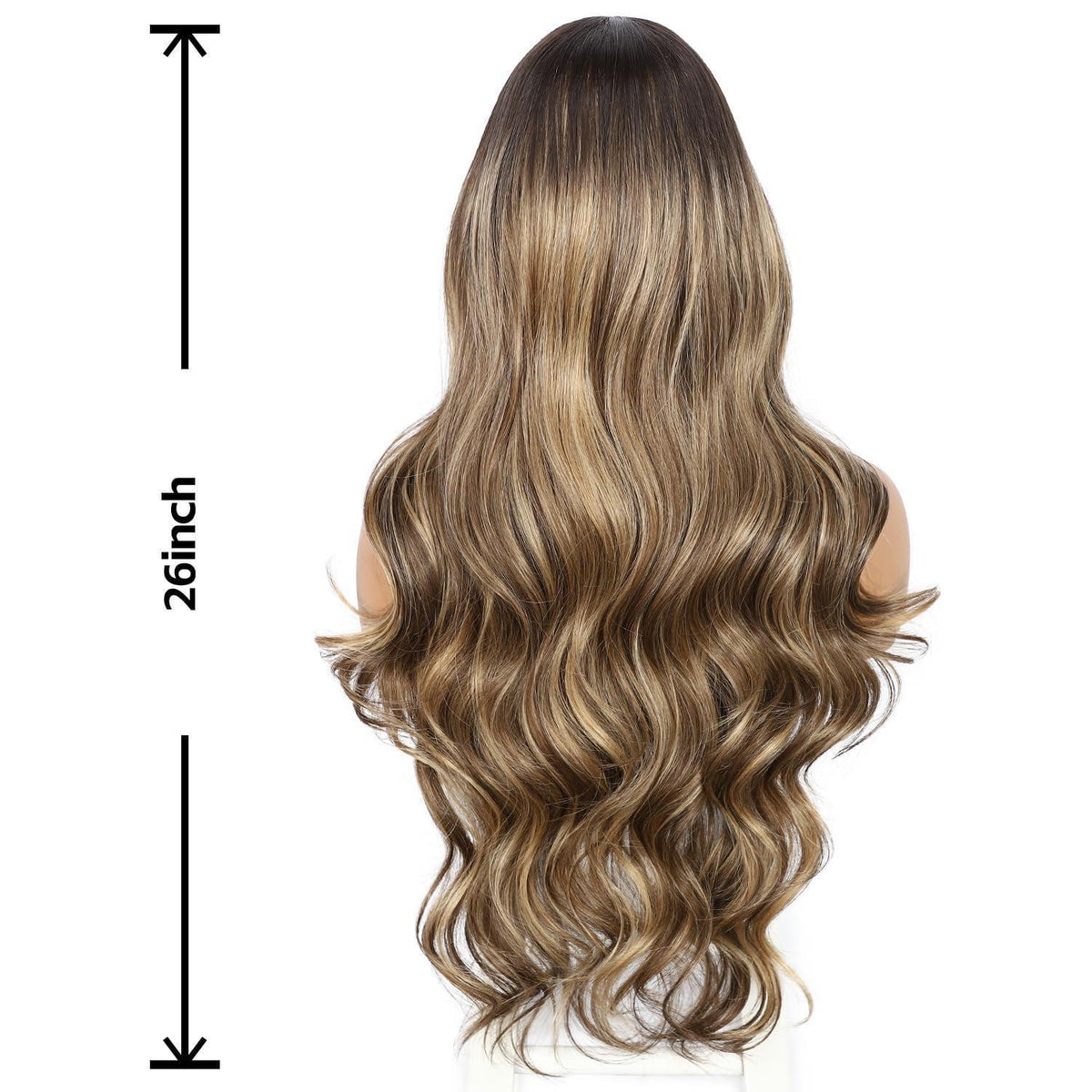 Braune Körperwelle Lace Front Perücke mit Highlights – 26 Zoll