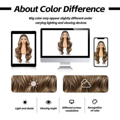 Braune Körperwelle Lace Front Perücke mit Highlights – 26 Zoll