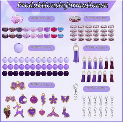12 DIY Perlenstifte Set Lila - Kugelschreiber Großpackung