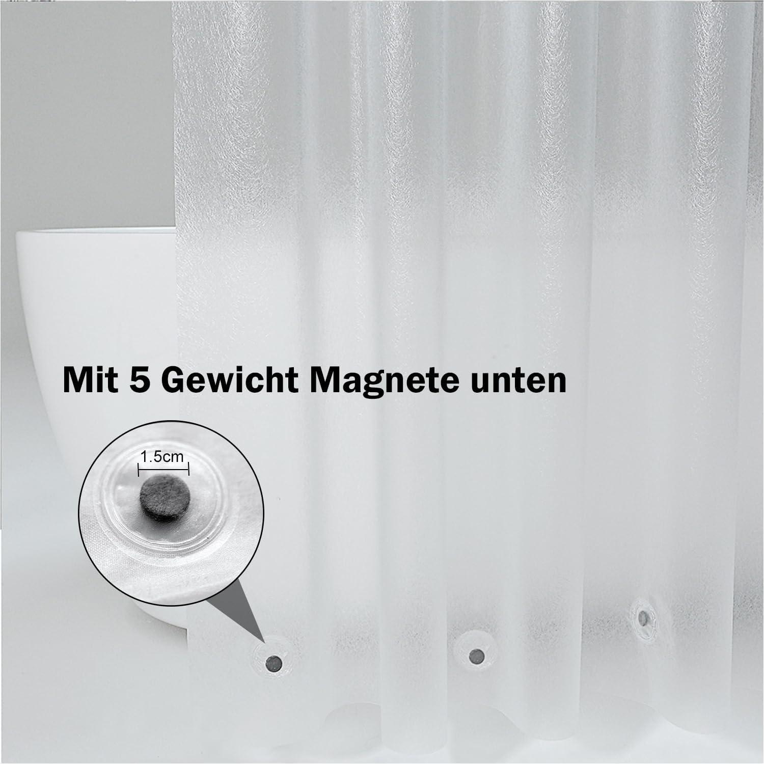 Duschvorhang 150x200 Mattglas Wasserdicht Anti-Schimmel mit Magneten Gefrostet Prägemuster