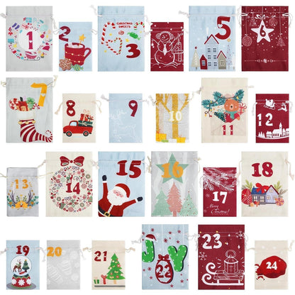 Adventskalender zum Befüllen für Kinder 24 Stoffbeutel