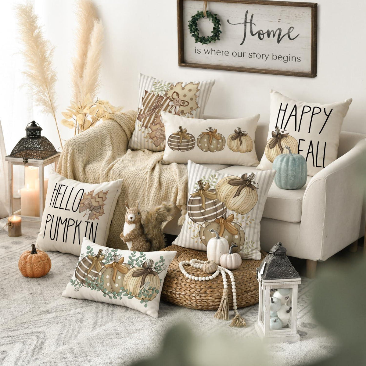 Herbst Kissenbezüge 4er Set, 50x50 cm braun Streifen