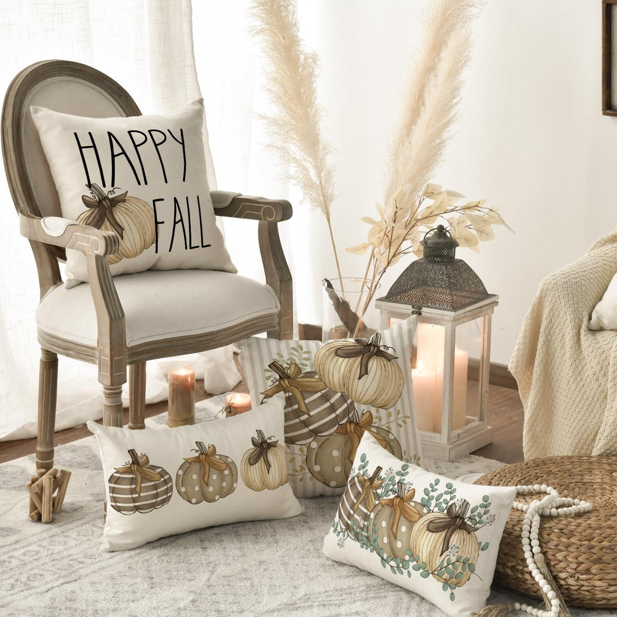 Artoid Herbst Kürbisse Streifen Kissenbezüge 4er Set 50x50cm Braun