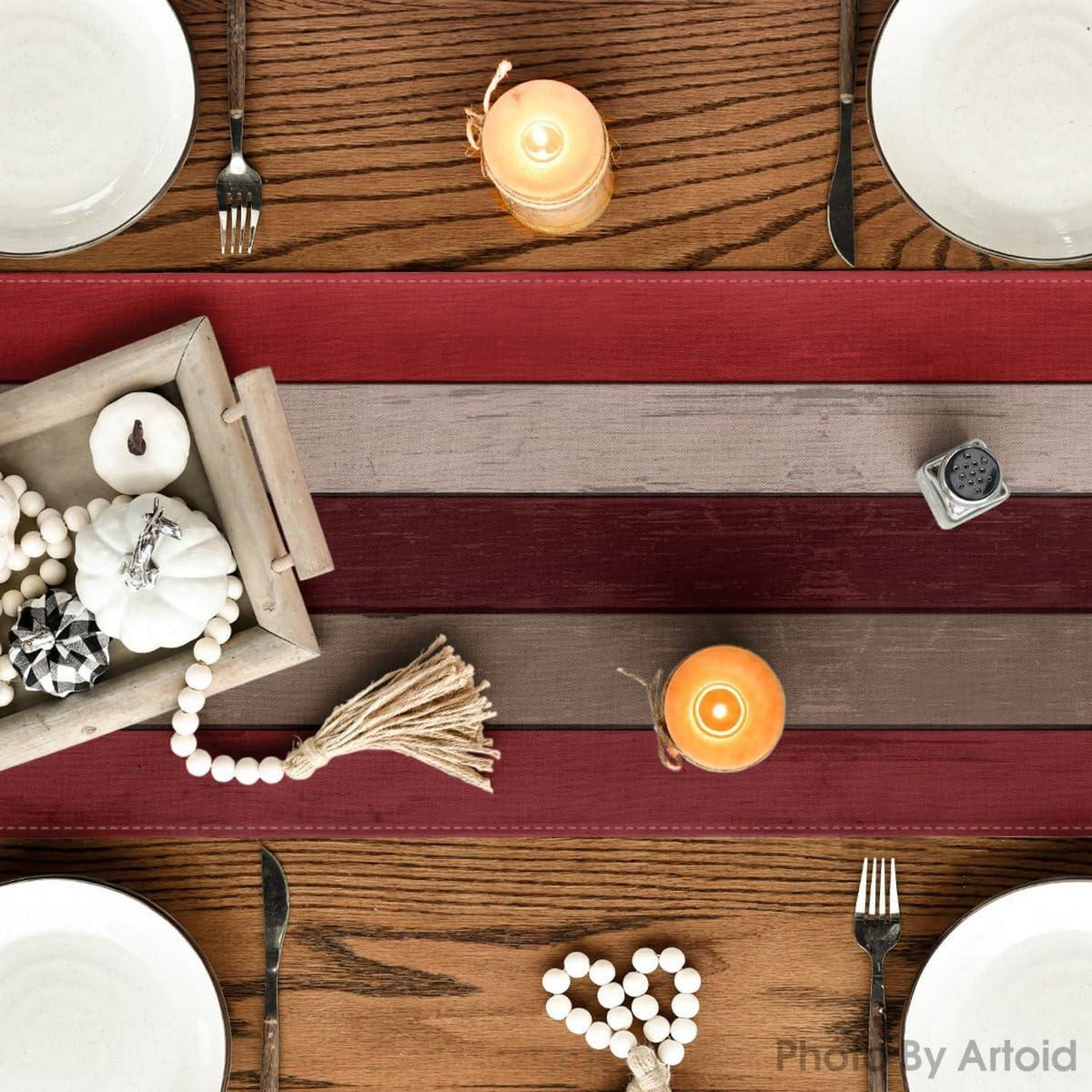 Roter Herbst Tischläufer Holz Deko 40x180 cm Thanksgiving Weihnachten