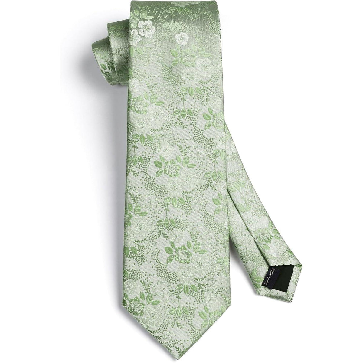 Herren Krawatten-Set Seide floral Z-salbei Grün mit Einstecktuch