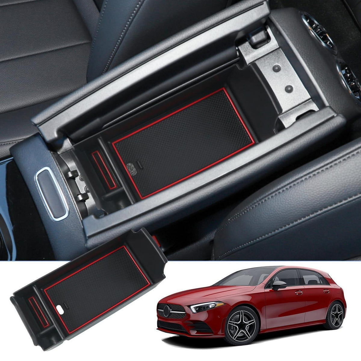 Mittelkonsolen Organizer für Mercedes A, B, GLA, CLA, GLB, EQA, EQB Rot