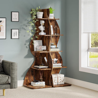5-stufiges Eckregal Braun – Bücherregal & Pflanzenständer