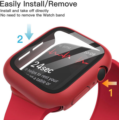 Schutzhülle mit Displayschutz für Apple Watch SE Series 6 5 4 44 mm Rot