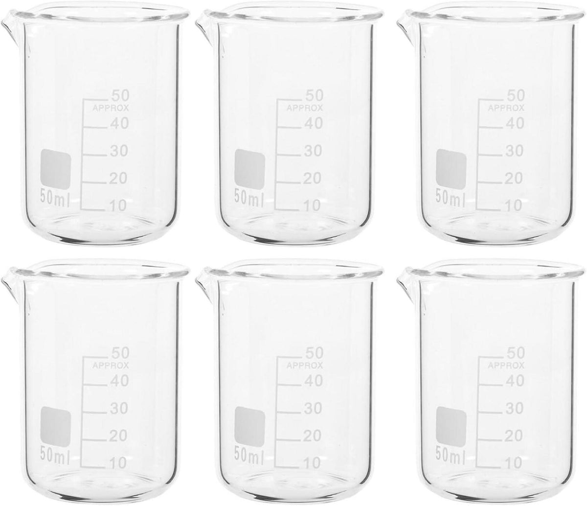 Laborglas Messbecher Set 6-teilig Chemie Laborbedarf 50ml Experiment