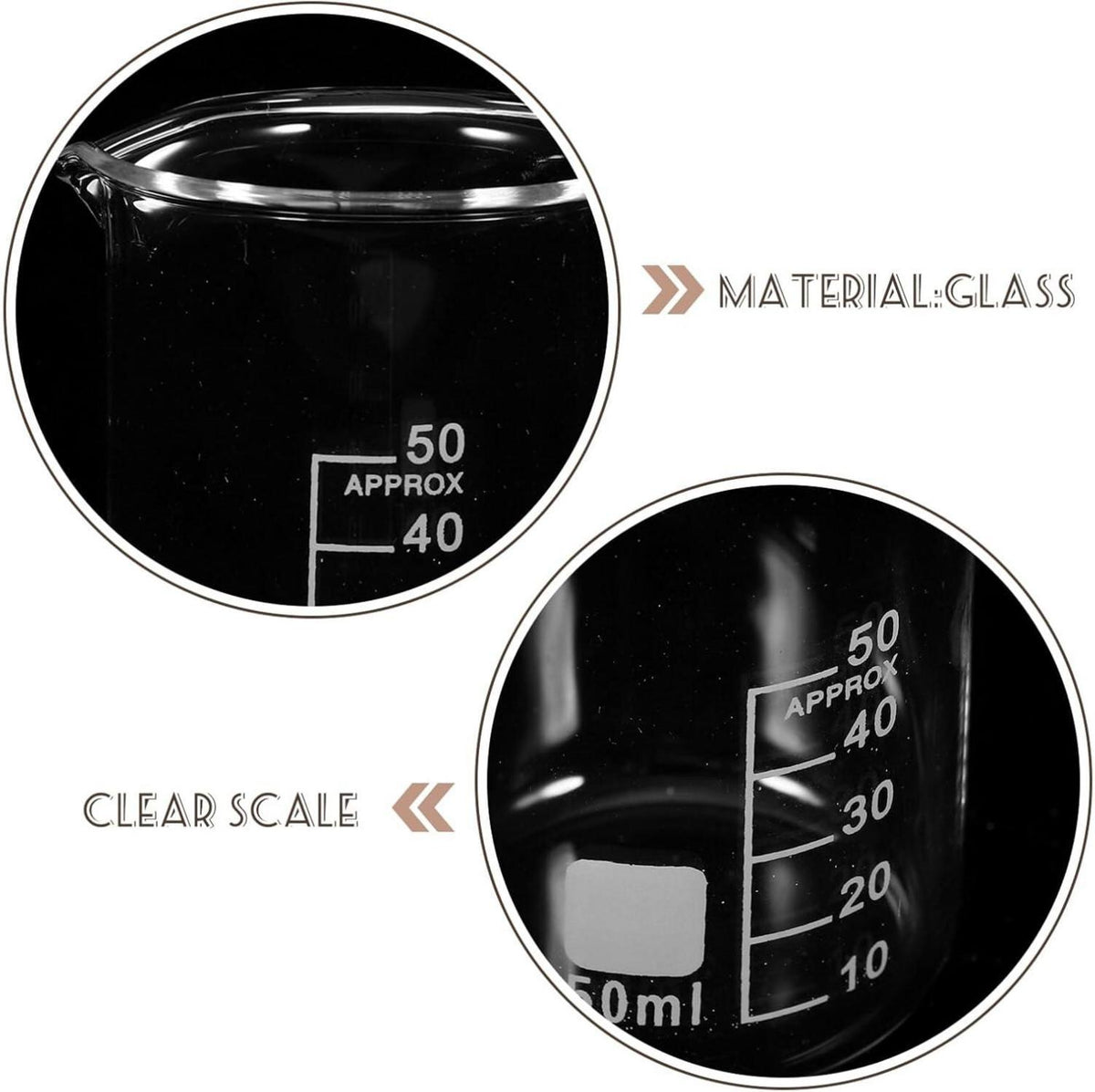 Laborbecher Glas 6 Stk. Messbecher 50ml Chemie Glasbecher Set