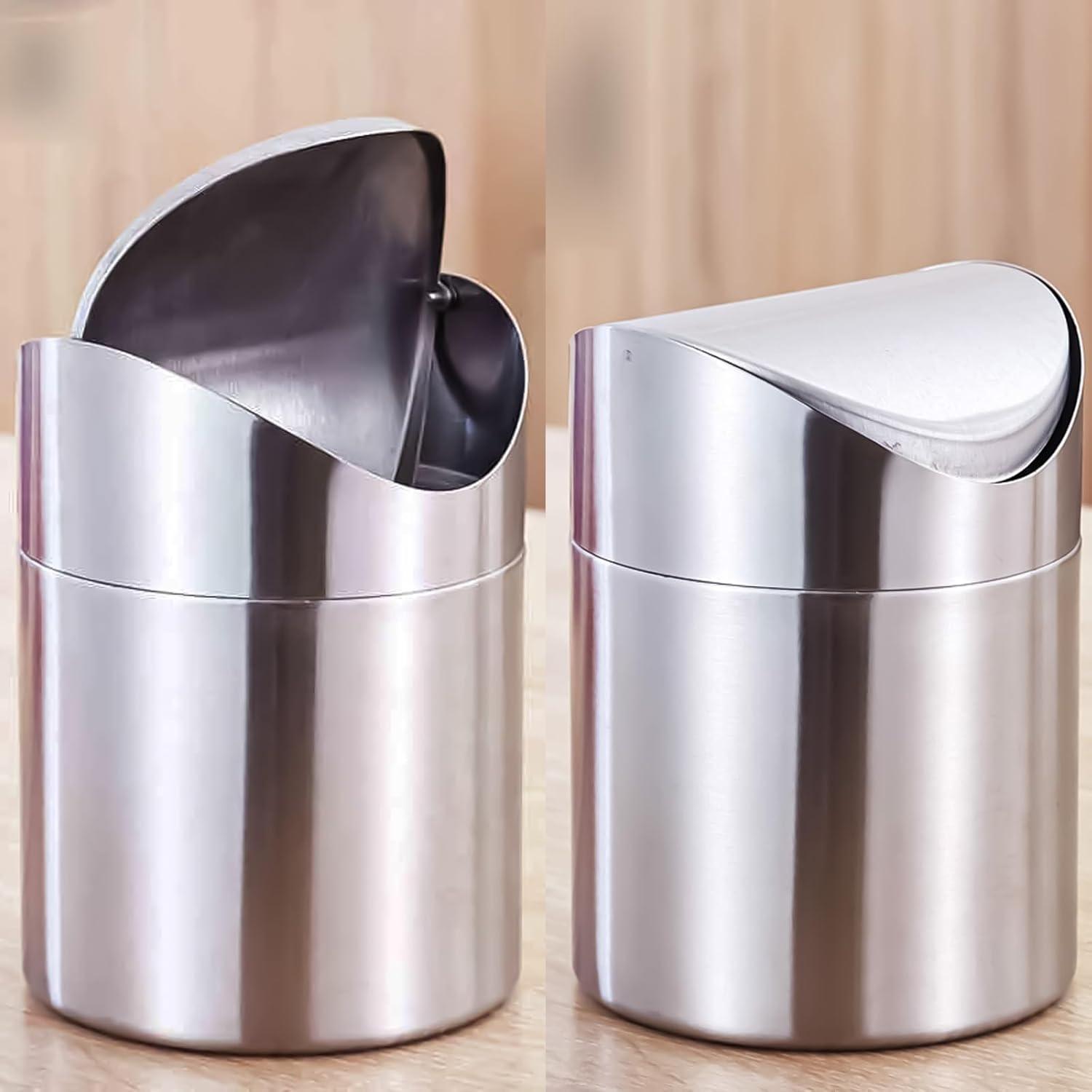 Mini Mülleimer Tischabfalleimer Edelstahl Schwingdeckel Kosmetikeimer