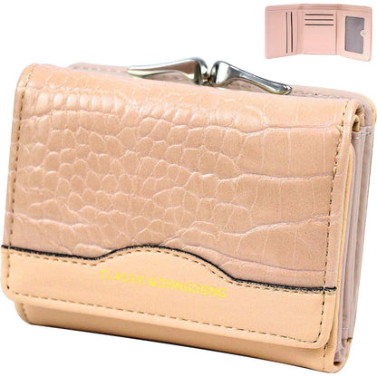 PU Geldbörse Damen Krokodildruck Schwarz Pink