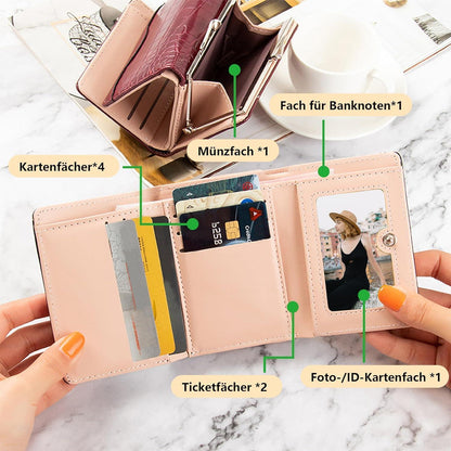 PU Geldbörse Damen Krokodildruck Schwarz Pink