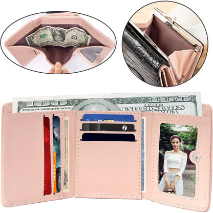 PU Geldbörse Damen Krokodildruck Schwarz Pink
