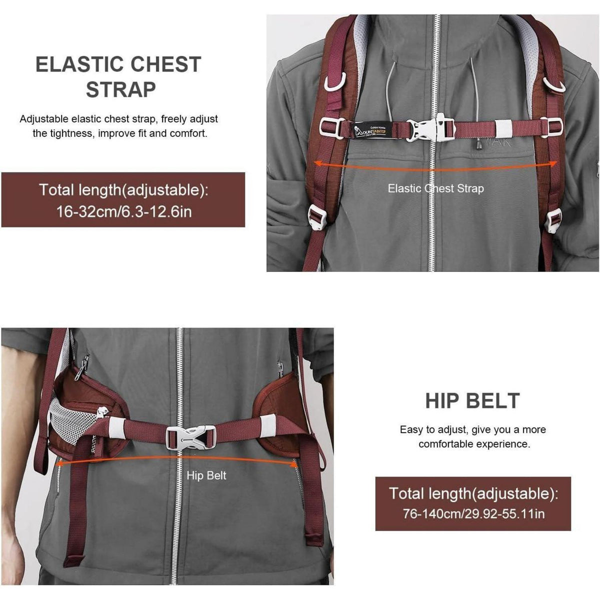 40L Wanderrucksack Granatrot - Trekking, Camping, Reisen