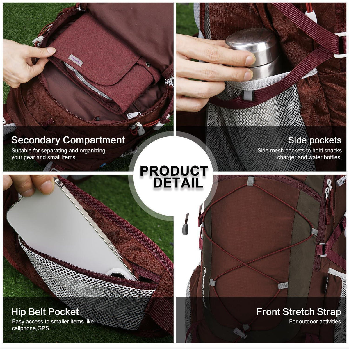 40L Wanderrucksack Granatrot - Trekking, Camping, Reisen
