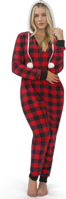 Weihnachts-Pyjama Set mit Kapuze, Sherpa gefüttert, Buffalo Plaid, XL
