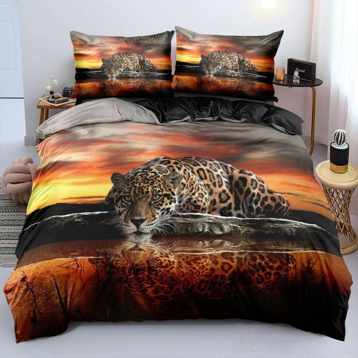 Leoparden Bettwäsche 135x200 - 4teilig, Gold Orange 3D Mikrofaser