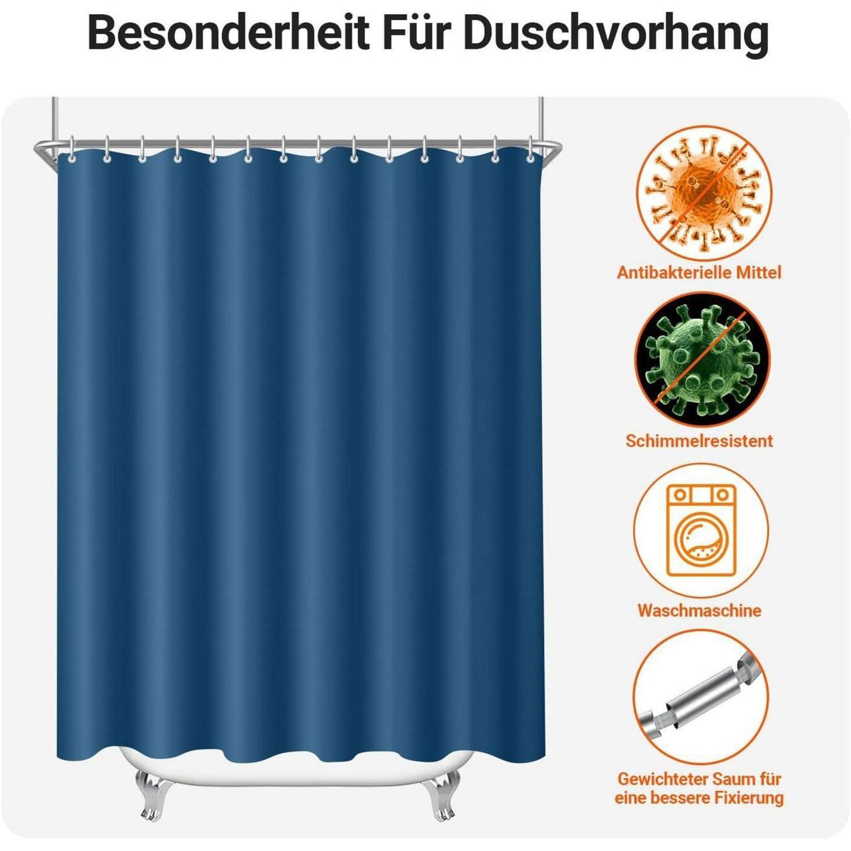 Duschvorhang Dunkelblau 120x180 cm Beschwerter Saum Wasserabweisend