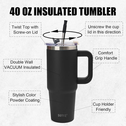 40oz Tumbler Edelstahl Thermobecher mit Griff, Strohhalm und
