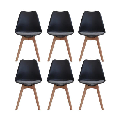 Skandinavische Esszimmerstühle 6er-Set Schwarz Massivholz
