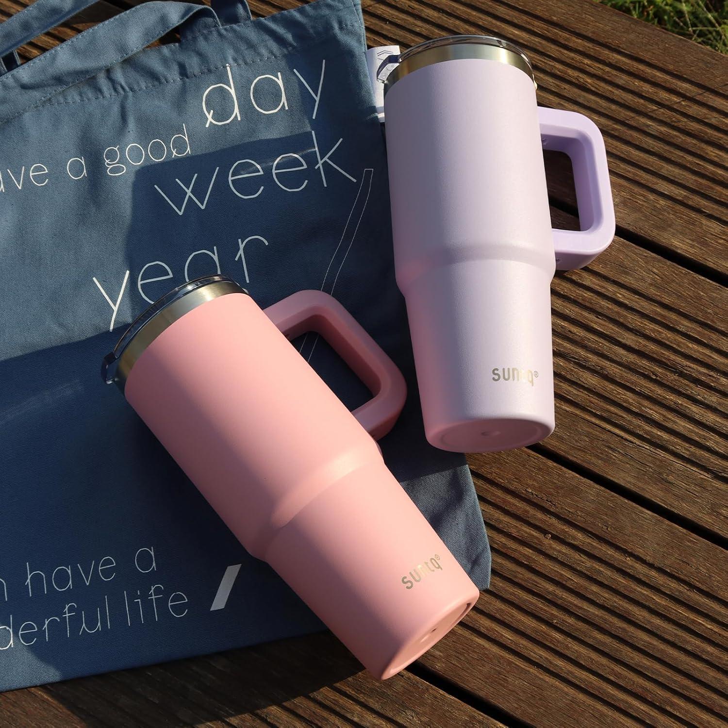 30oz Tumbler mit Griff und Stroh, doppelwandig, rosa