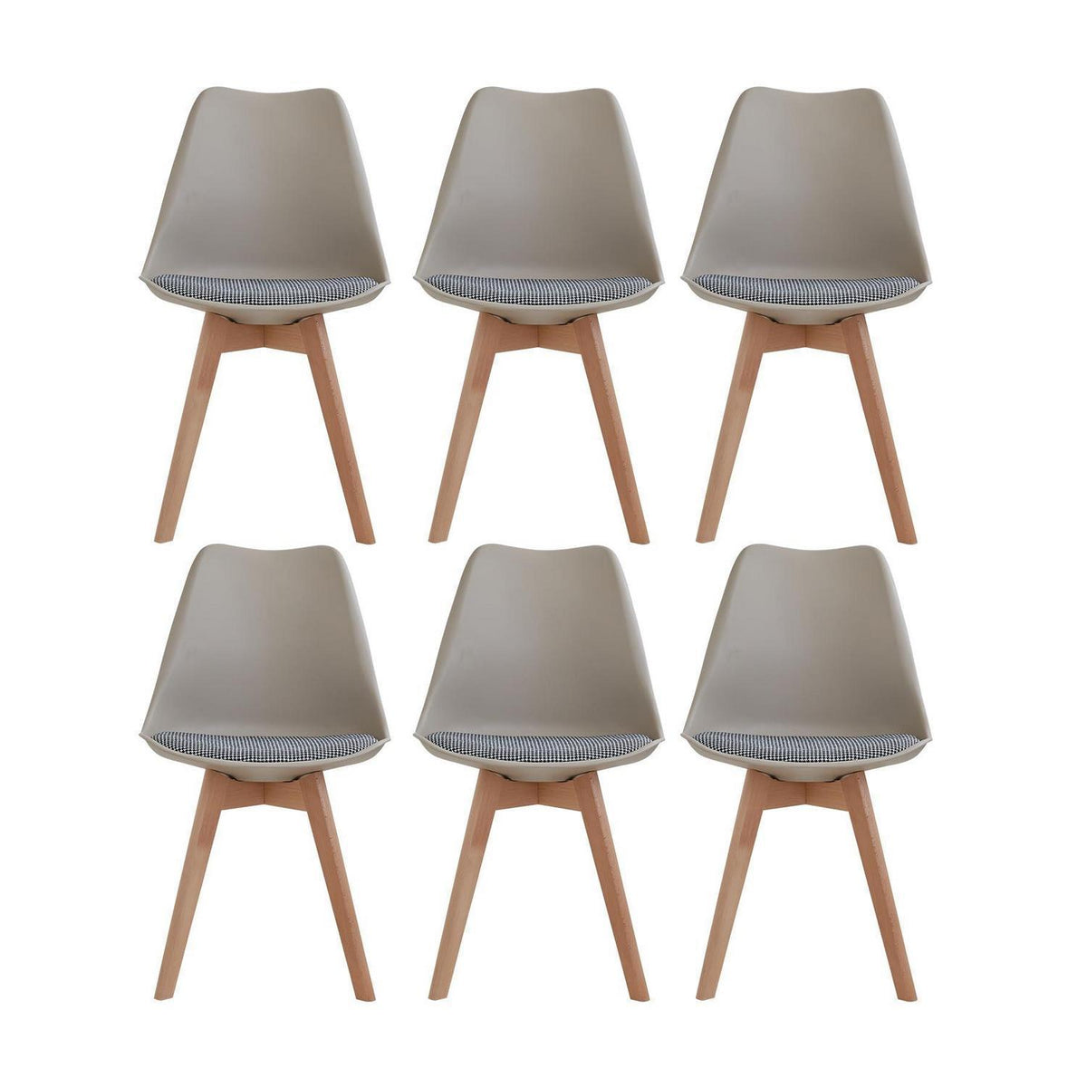 Skandinavische Esszimmerstühle 6er-Set, Massivholz, Gestreift Beige