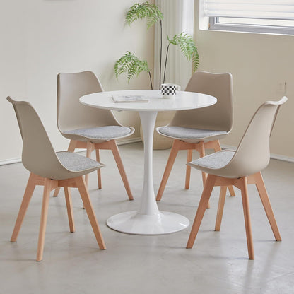 Skandinavische Esszimmerstühle 6er-Set, Massivholz, Gestreift Beige