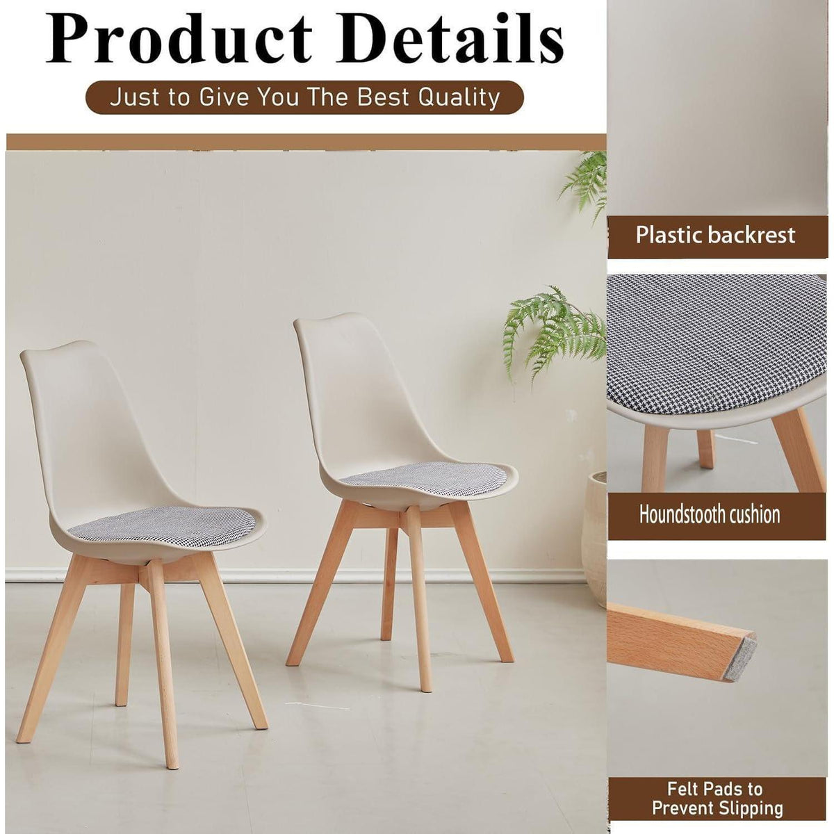 Skandinavische Esszimmerstühle 6er-Set, Massivholz, Gestreift Beige