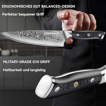 Damast Messer Set 3-teilig – Kochmesser, Santoku & Allzweckmesser