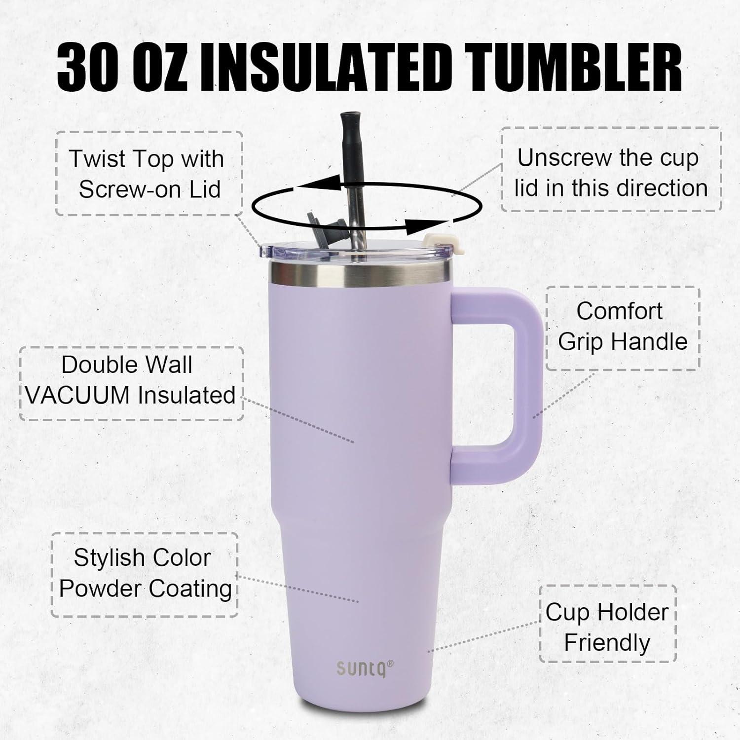 SUNTQ 30oz Tumbler mit Griff und Stroh, Lila, Doppelwandige