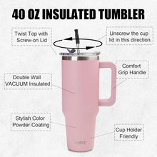 40oz Doppelwandiger Vakuum-Tumbler mit Griff und Stroh Rosa