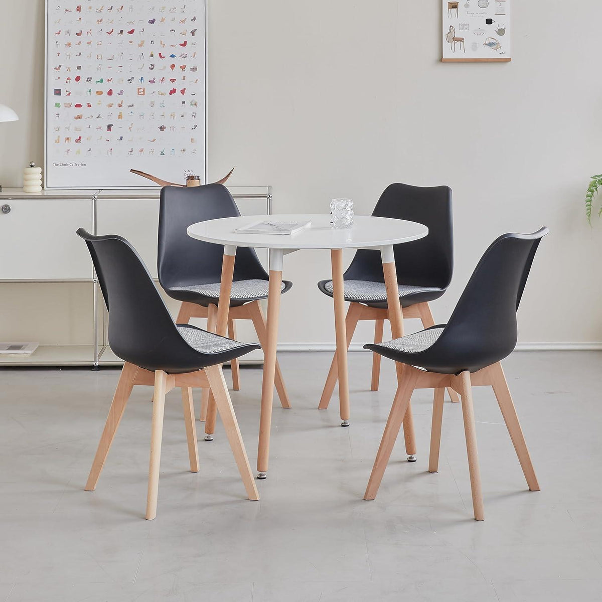 Skandinavische Esszimmerstühle 8er-Set, Massivholz, Gestreift Schwarz