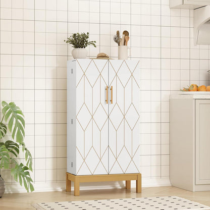 Weißer Küchenschrank mit goldenen Akzenten & verstellbarem Regal