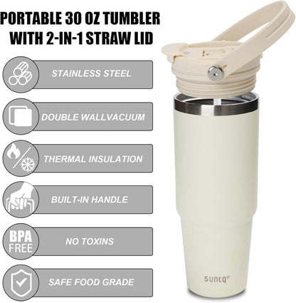 Isolierter Edelstahl-Tumbler mit Griff und Flip-Stroh 30oz