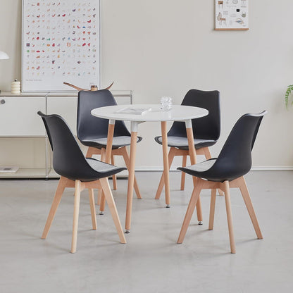 Skandinavische Esszimmerstühle 4er-Set Schwarz mit Sitzkissen