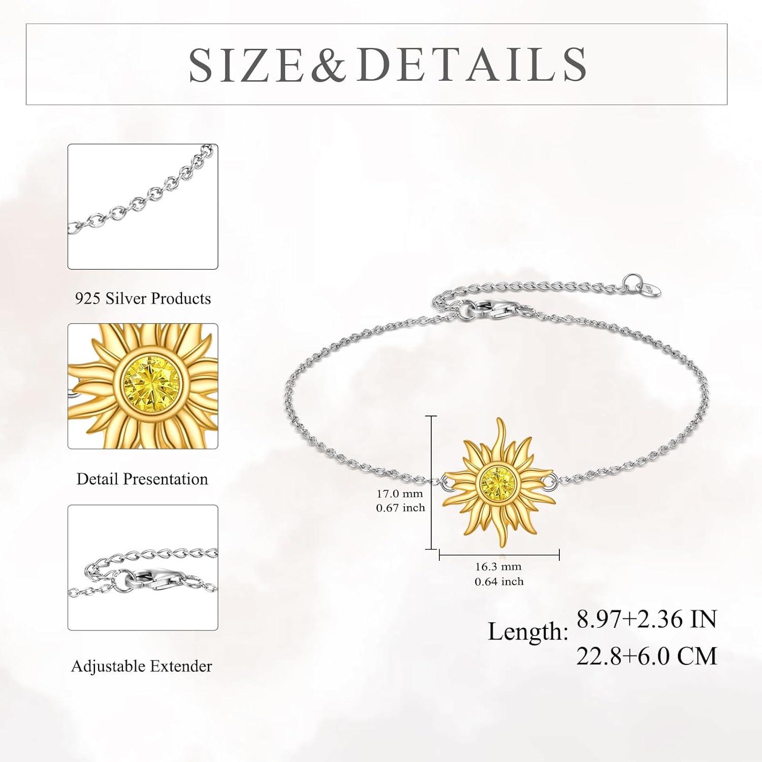 VONALA 925 Sterling Silber Fußkettchen mit Sonnenanhänger Zitrin November Geburtsstein Verstellbare Kette 9+2 Zoll