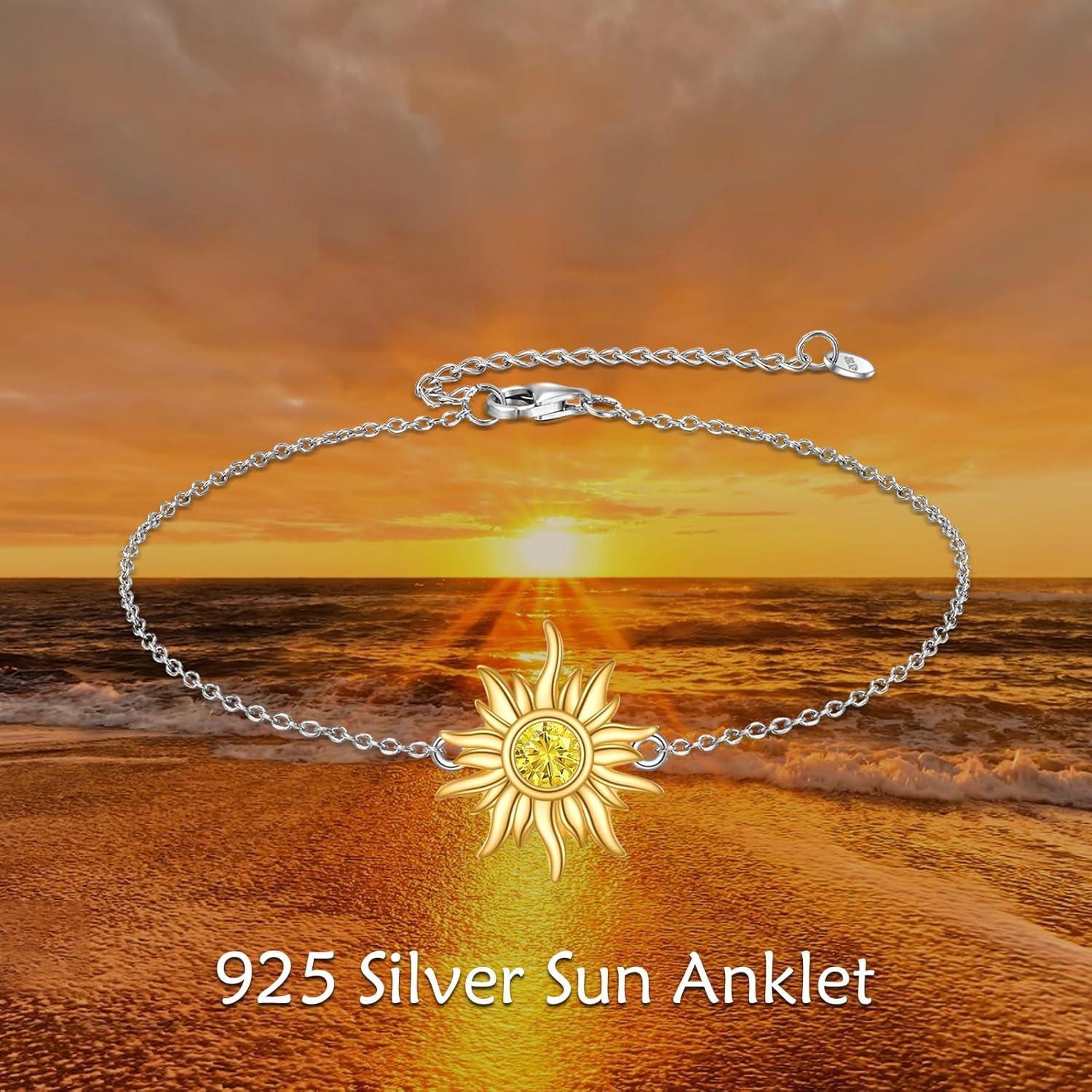 VONALA Sonne Fußkettchen 925 Silber Anhänger Citrin November Geburtsstein