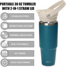 30oz SUNTQ Edelstahl Tumbler mit Griff, Flip Stroh und