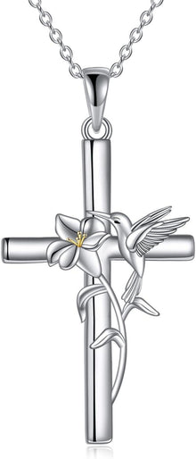 Sterling Silber Kolibri Kreuz Halskette Geschenk Frauen