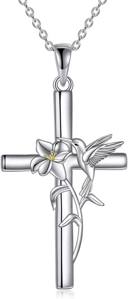 Sterling Silber Kolibri Kreuz Halskette Geschenk Frauen