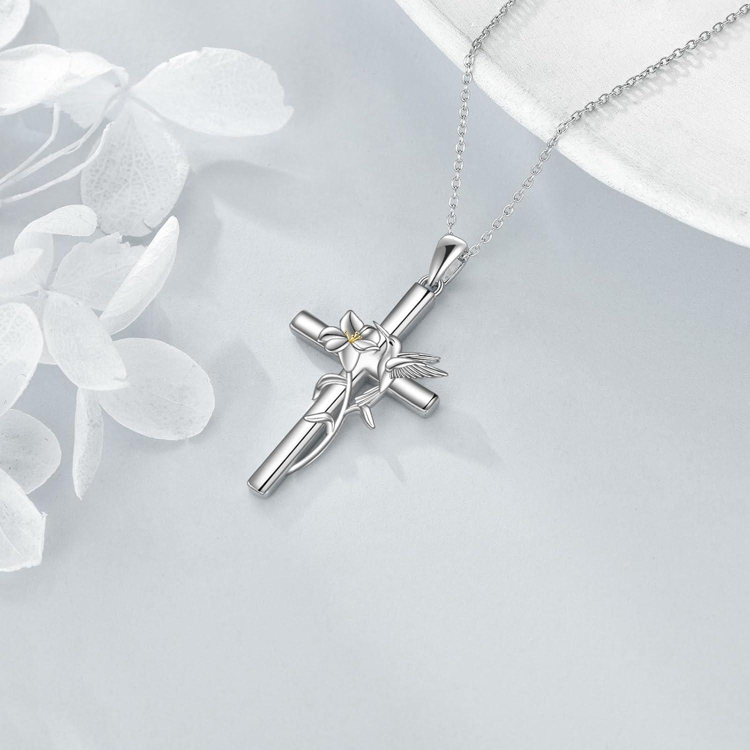 VONALA Sterling Silber Kolibri Kreuz Halskette für Frauen