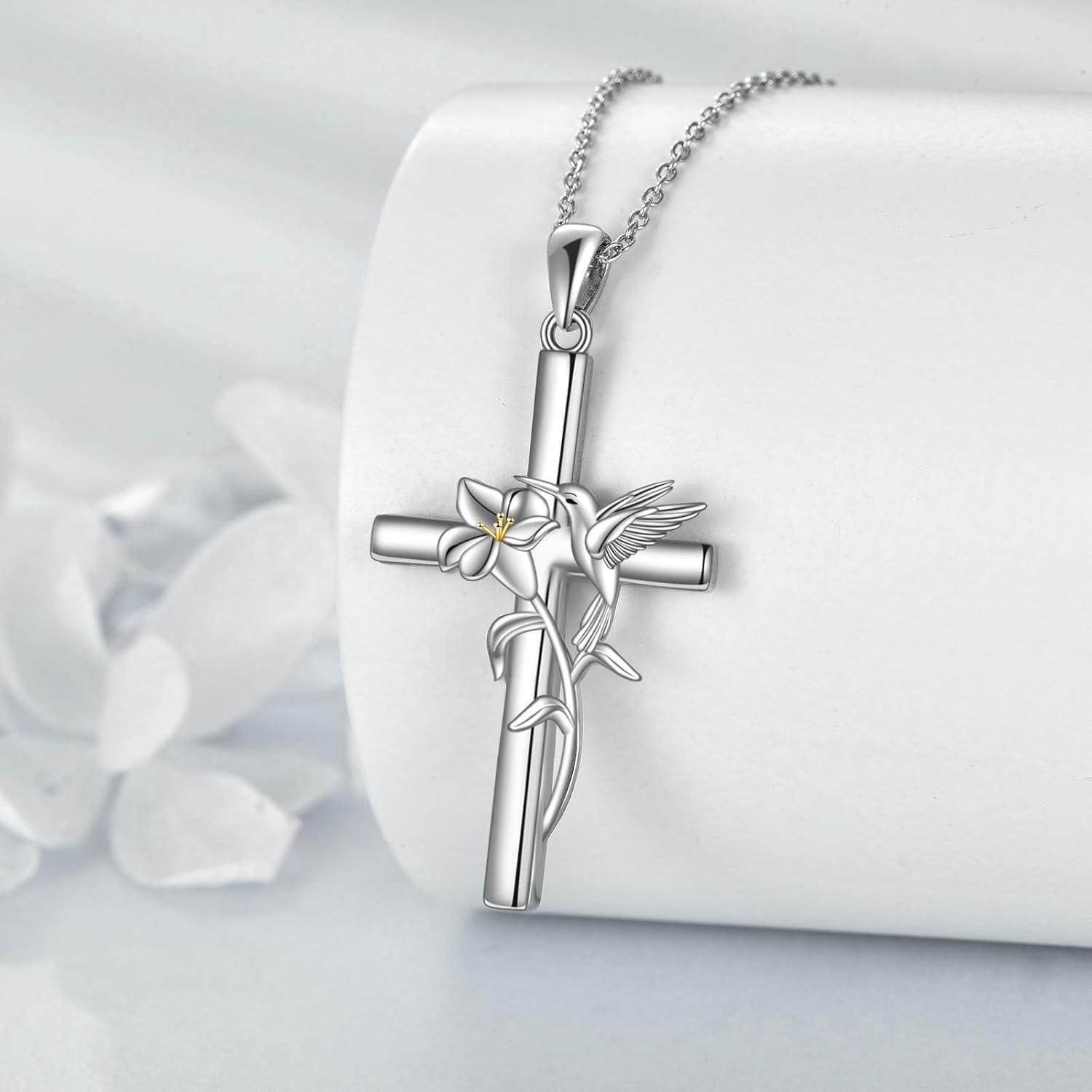 Sterling Silber Kolibri Kreuz Halskette Geschenk Frauen