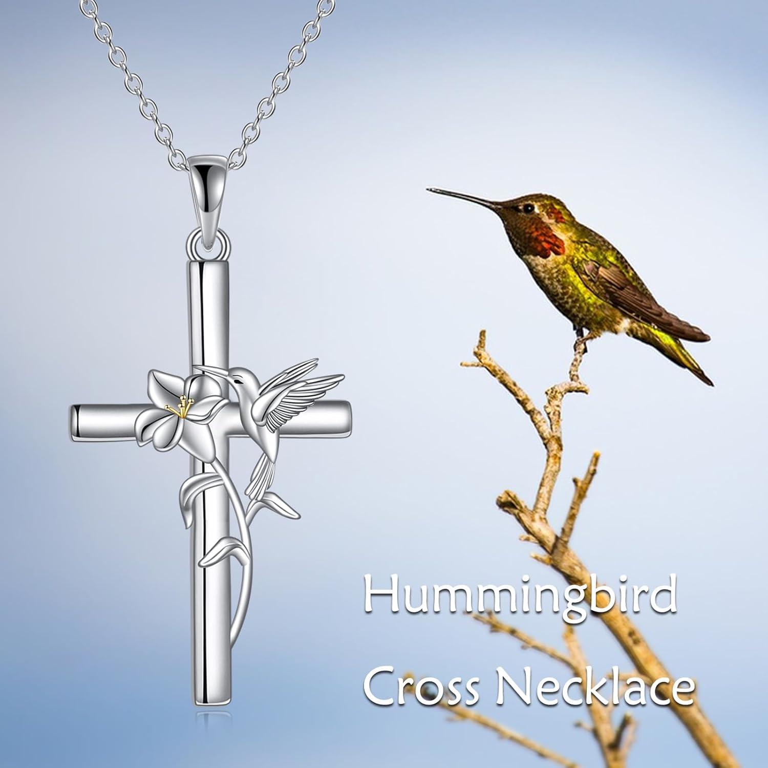 VONALA Hummingbird Kreuz Halskette Sterling Silber Anhänger Geschenk Frauen