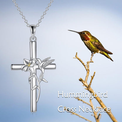 VONALA Hummingbird Kreuz Halskette Sterling Silber Anhänger Geschenk Frauen